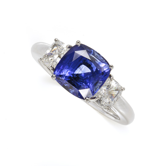 Non-Diamond Engagement Ring - Sapphire Three Stone Ring in Platinum