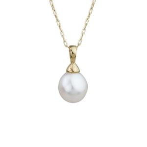 Bridal Shower Jewelry Gifts | Pearl Drop Pendant Necklace set in 14k yellow gold