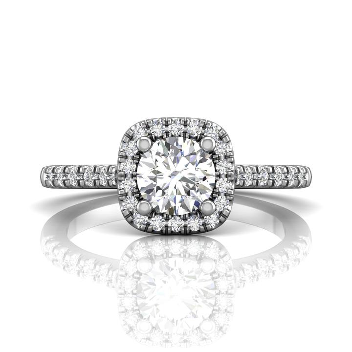 Round Brilliant Diamond Engagement Ring with Diamond Halo by Martin Flyer in 14k White Gold