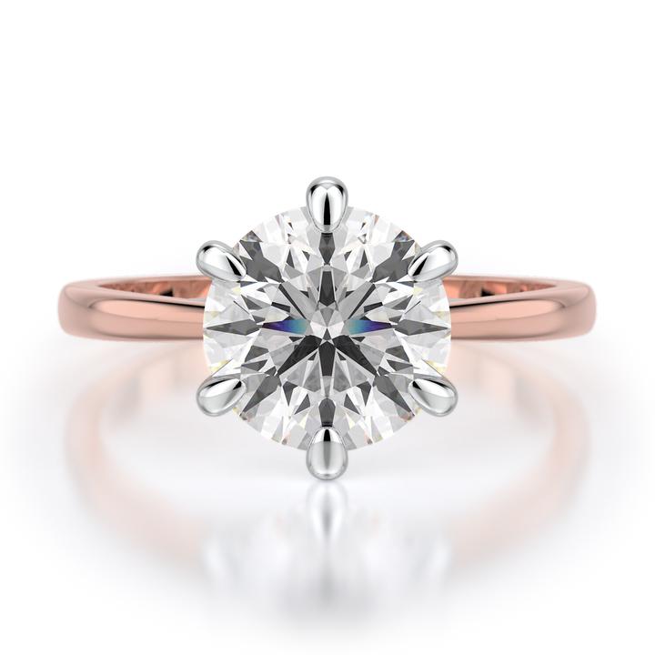 Vada Engagement Ring from Naledi - 6 Prong Setting, Round Brilliant Diamond with 18k White Gold Prongs and 18k Rose Gold Mounting
